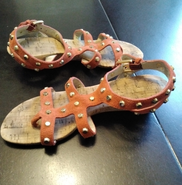 Michael Kors Dark Orange Suede Studded Sandal   Size 6M - Picture 1 of 5